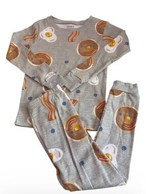 Carter's Kids Gray Breakfast Pancake & Bacon Pajama Set NWOT Size 4T